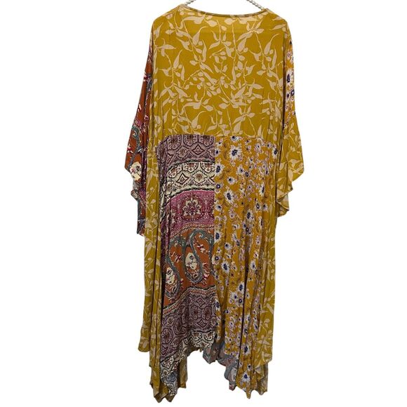 Boho Patchwork Midi Dress Womens 2XL Floral Paisley Handkerchief Hem Flowy Summe - Picture 2 of 14